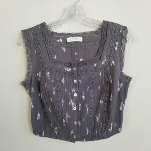 Lucky Brand Cropped Floral Crinkle Tank Small Unworn